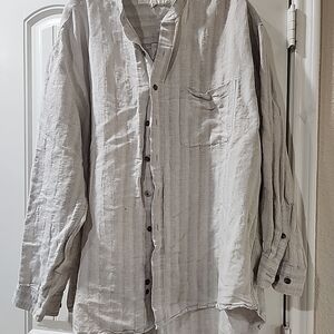 Perry Ellis Tan Stripe Shirt With A Pocket.